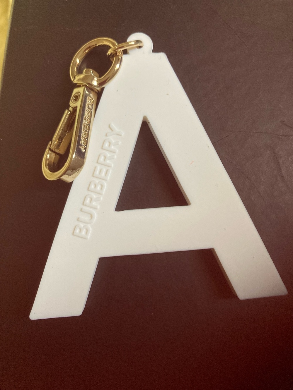 Burberry White 'A' Initial Key Charm with Gold Hardware